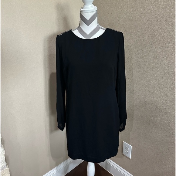 Forever 21 long sleeve black dress with clear beading detail on shoulder - Picture 1 of 6